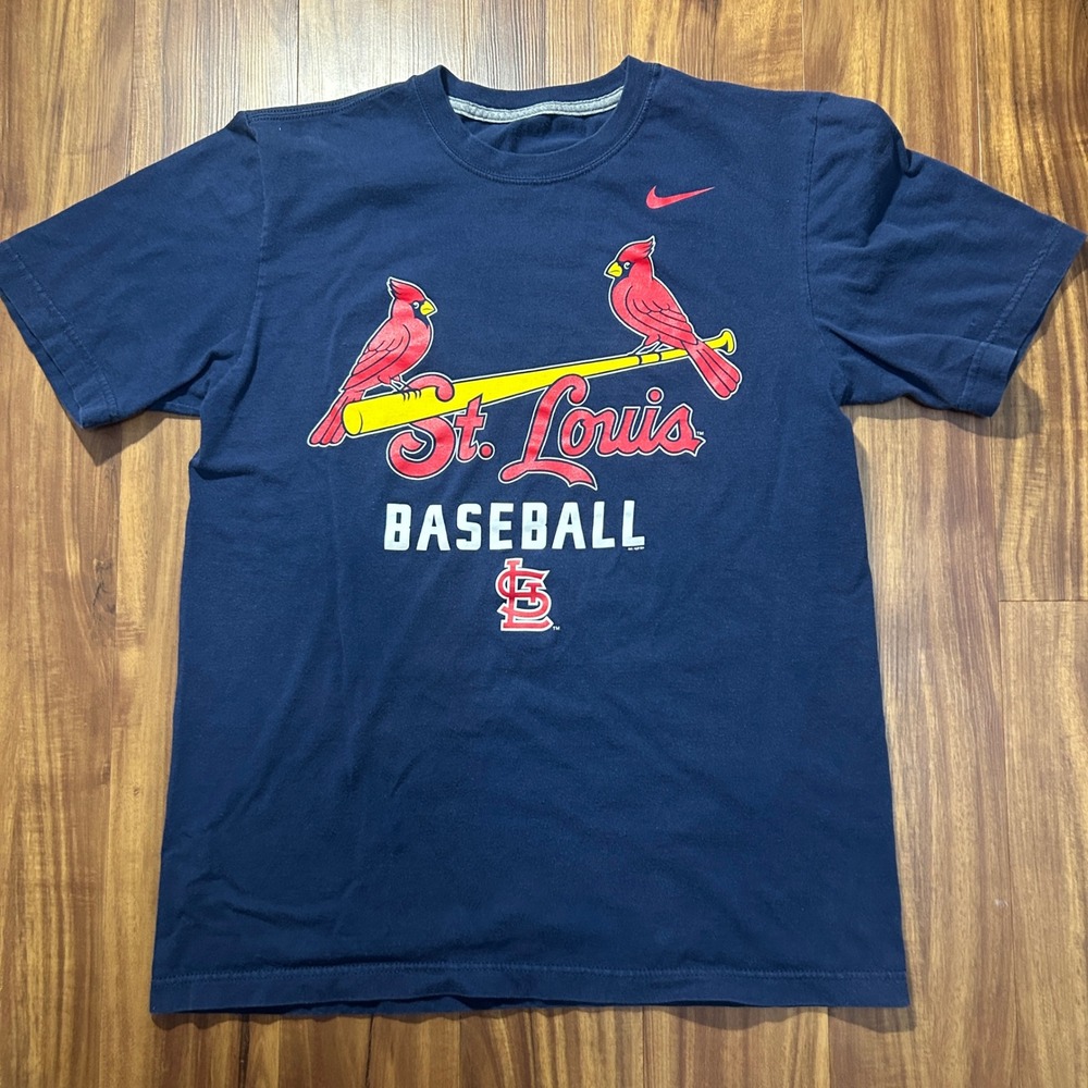 Nike Mens St Louis Cardinals MLB Baseball T-Shirt‎ Navy Blue Graphic Tee Medium